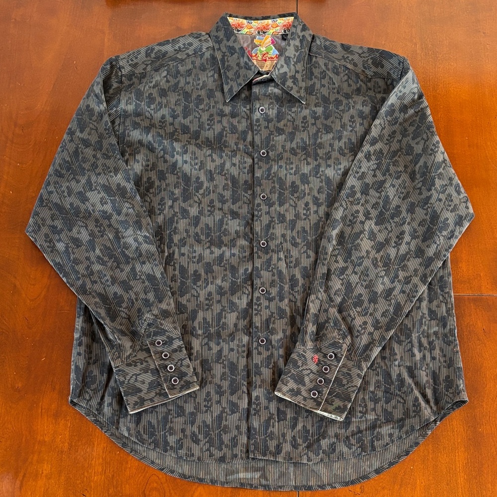 Robert‎ Graham Charcoal and Black Botanical Print Shirt - XL